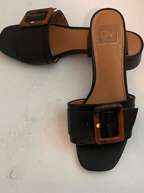 DV by Dolce Vita Black Slide Mules with Tortoiseshell Buckle